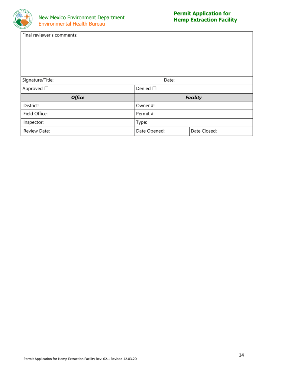 Permit Application for Hemp Extraction Facility - New Mexico, Page 14