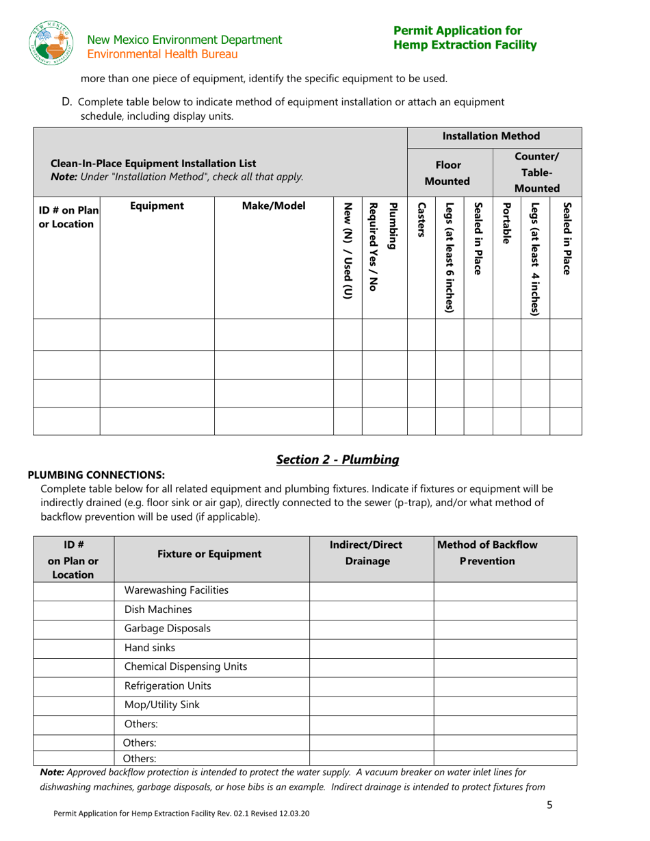 Permit Application for Hemp Extraction Facility - New Mexico, Page 5