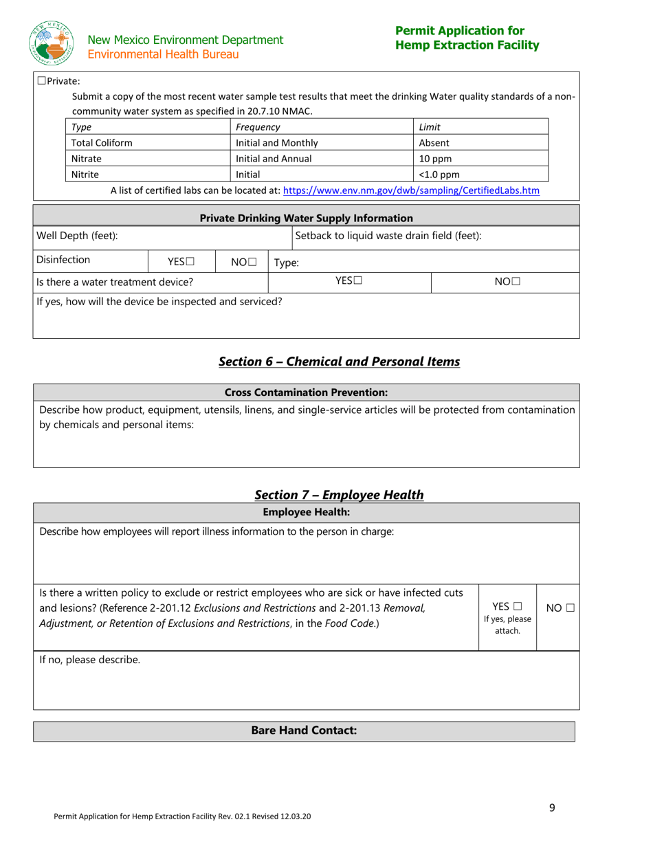 Permit Application for Hemp Extraction Facility - New Mexico, Page 9