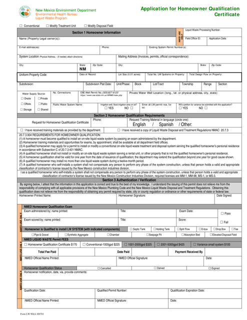Form LW904A Application for Homeowner Qualification Certificate - New Mexico