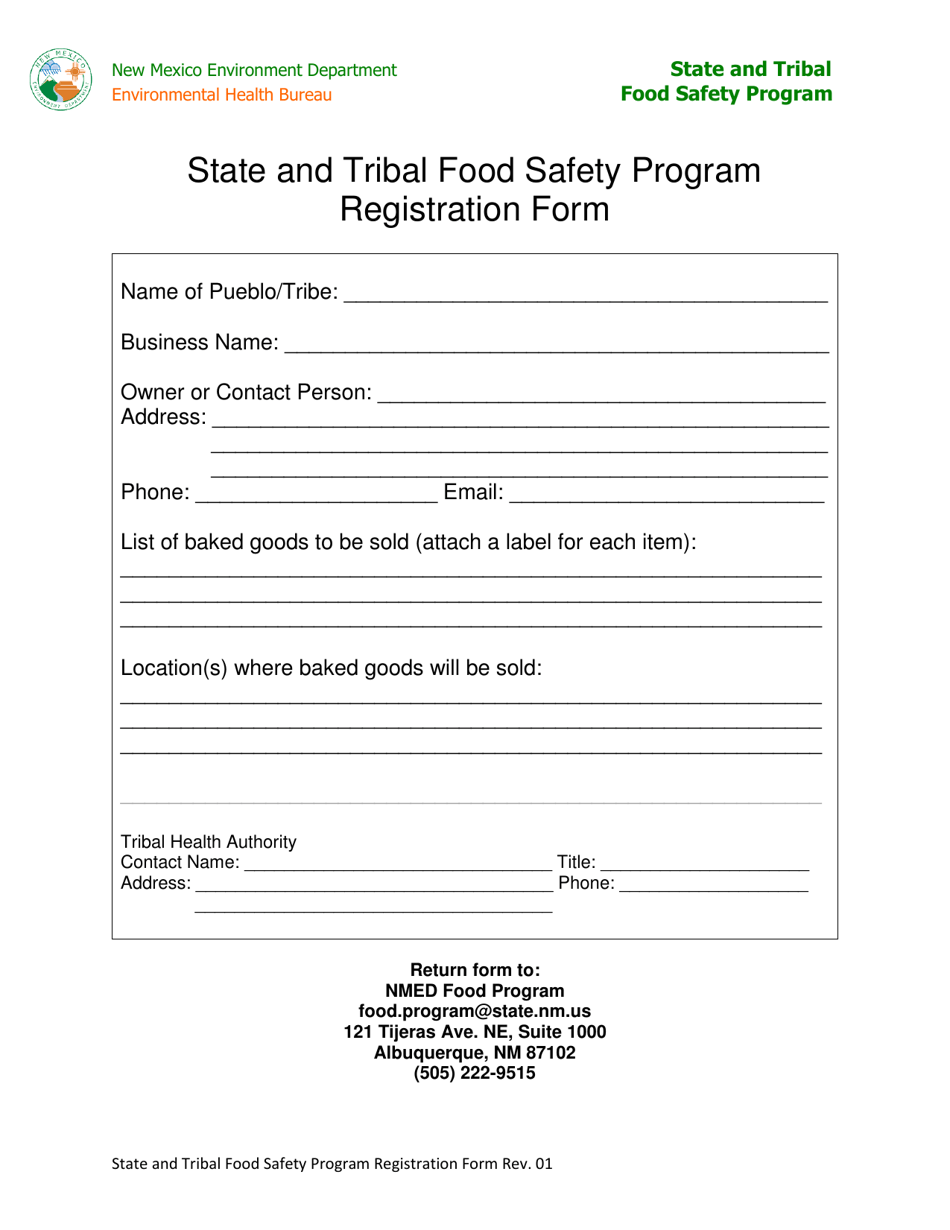 State and Tribal Food Safety Program Registration Form - New Mexico, Page 1