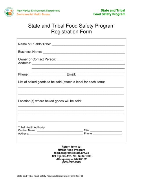 State and Tribal Food Safety Program Registration Form - New Mexico Download Pdf