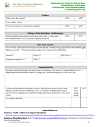 Application for Permit to Operate Food Establishment, Mobile Food Establishment, Food Processing Plant, or Mobile Support Unit - New Mexico, Page 16