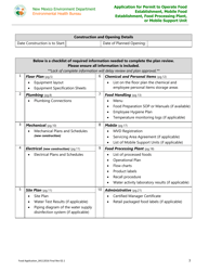 Application for Permit to Operate Food Establishment, Mobile Food Establishment, Food Processing Plant, or Mobile Support Unit - New Mexico, Page 3