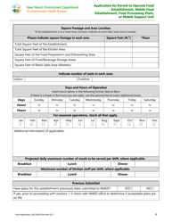 Application for Permit to Operate Food Establishment, Mobile Food Establishment, Food Processing Plant, or Mobile Support Unit - New Mexico, Page 4
