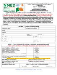 Document preview: Application Form for Initial Licensure for Medical Imaging or Radiation Therapy - New Mexico