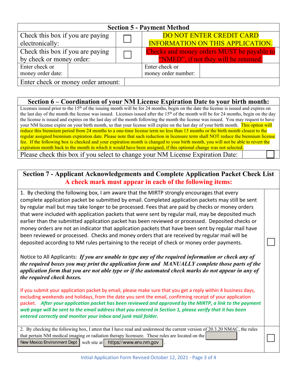 Application Form for Initial Licensure for Medical Imaging or Radiation Therapy - New Mexico, Page 3