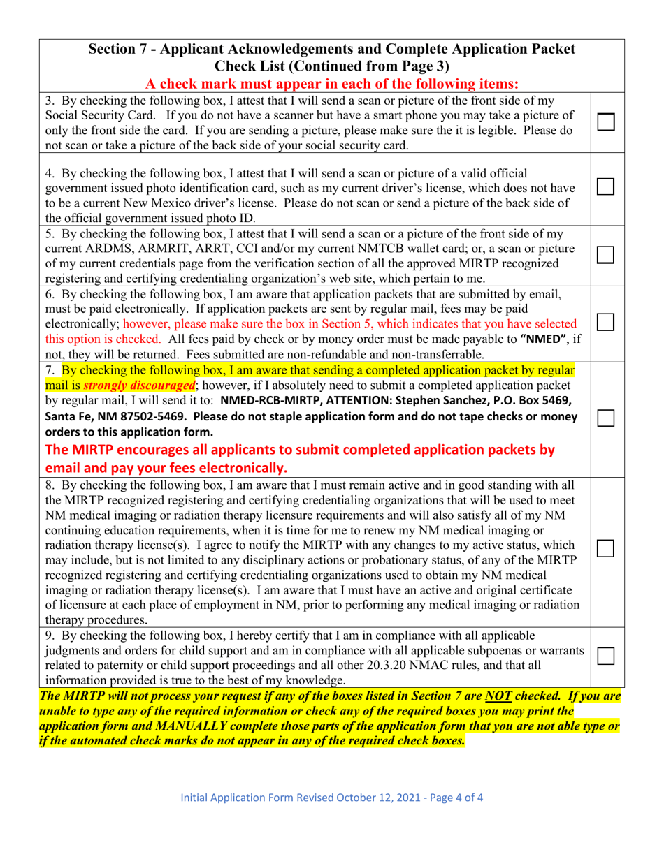 Application Form for Initial Licensure for Medical Imaging or Radiation Therapy - New Mexico, Page 4
