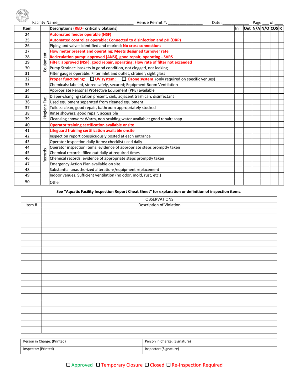 Aquatic Facility Inspection Report - New Mexico, Page 2