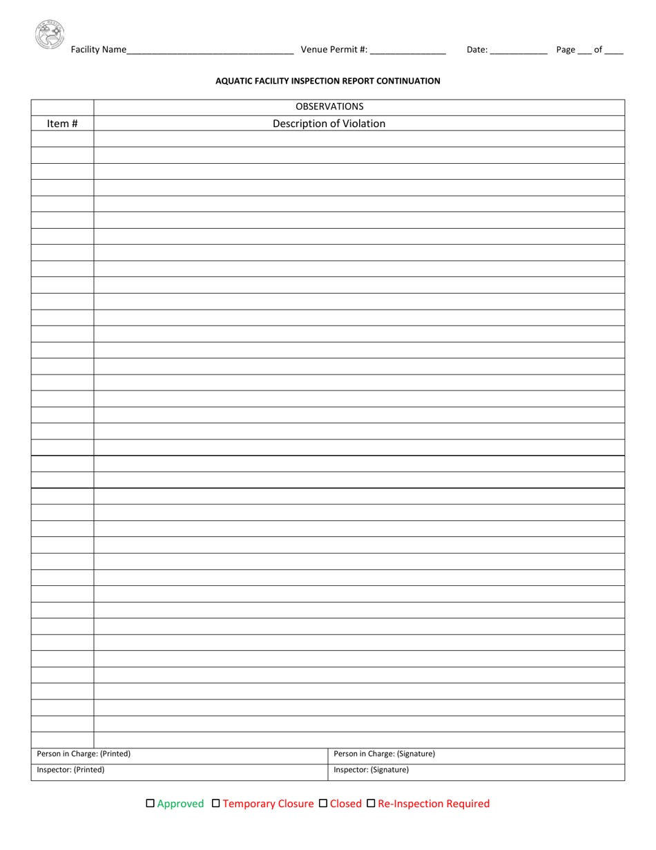 Aquatic Facility Inspection Report - New Mexico, Page 3