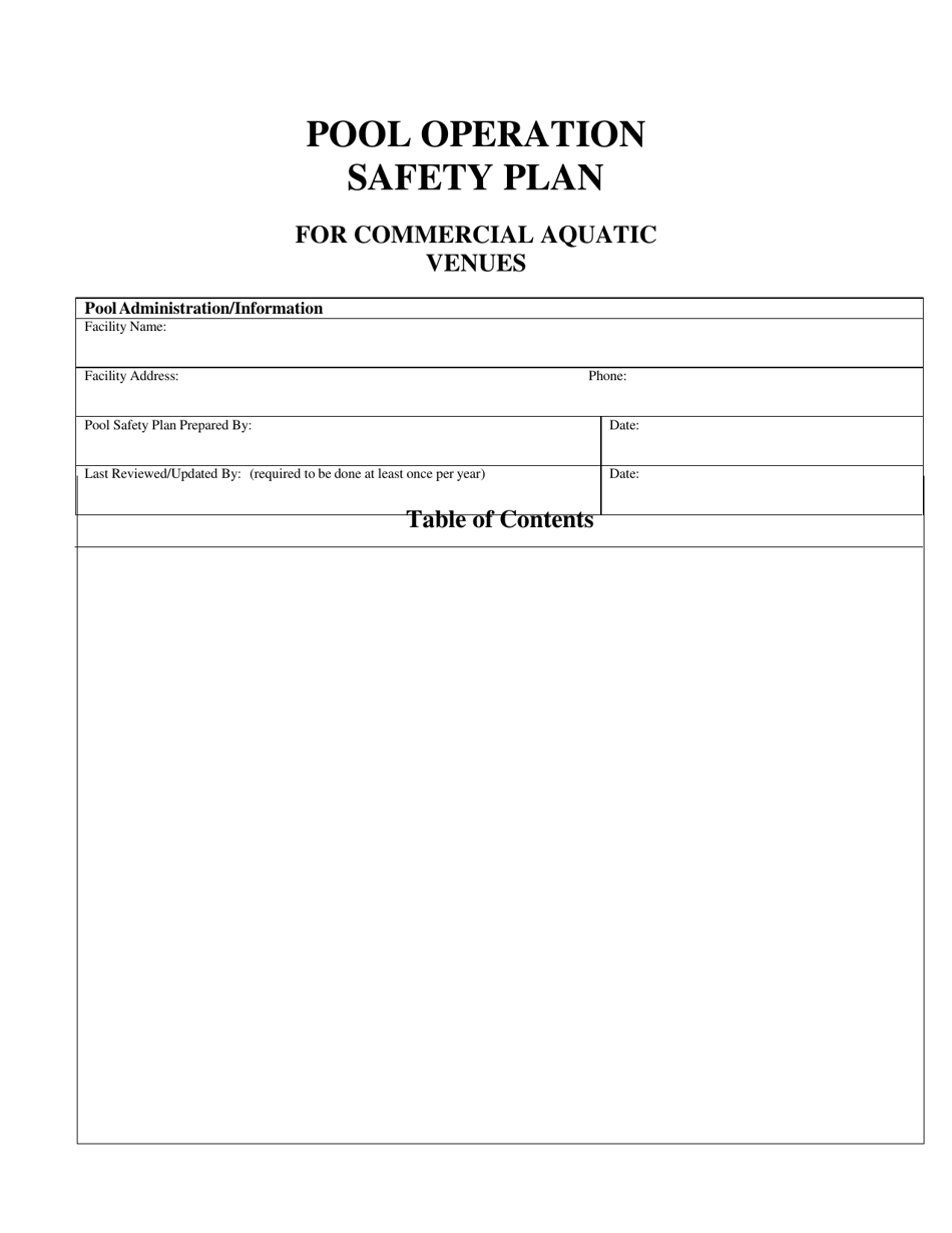 Pool Operation Safety Plan for Commercial Aquatic Venues - New Mexico, Page 1