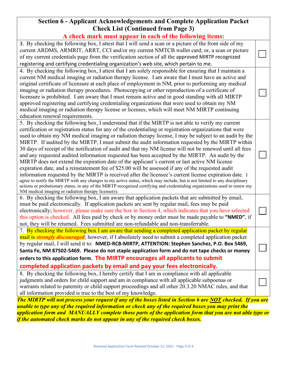 New Mexico License Renewal Application Form for Medical Imaging or
