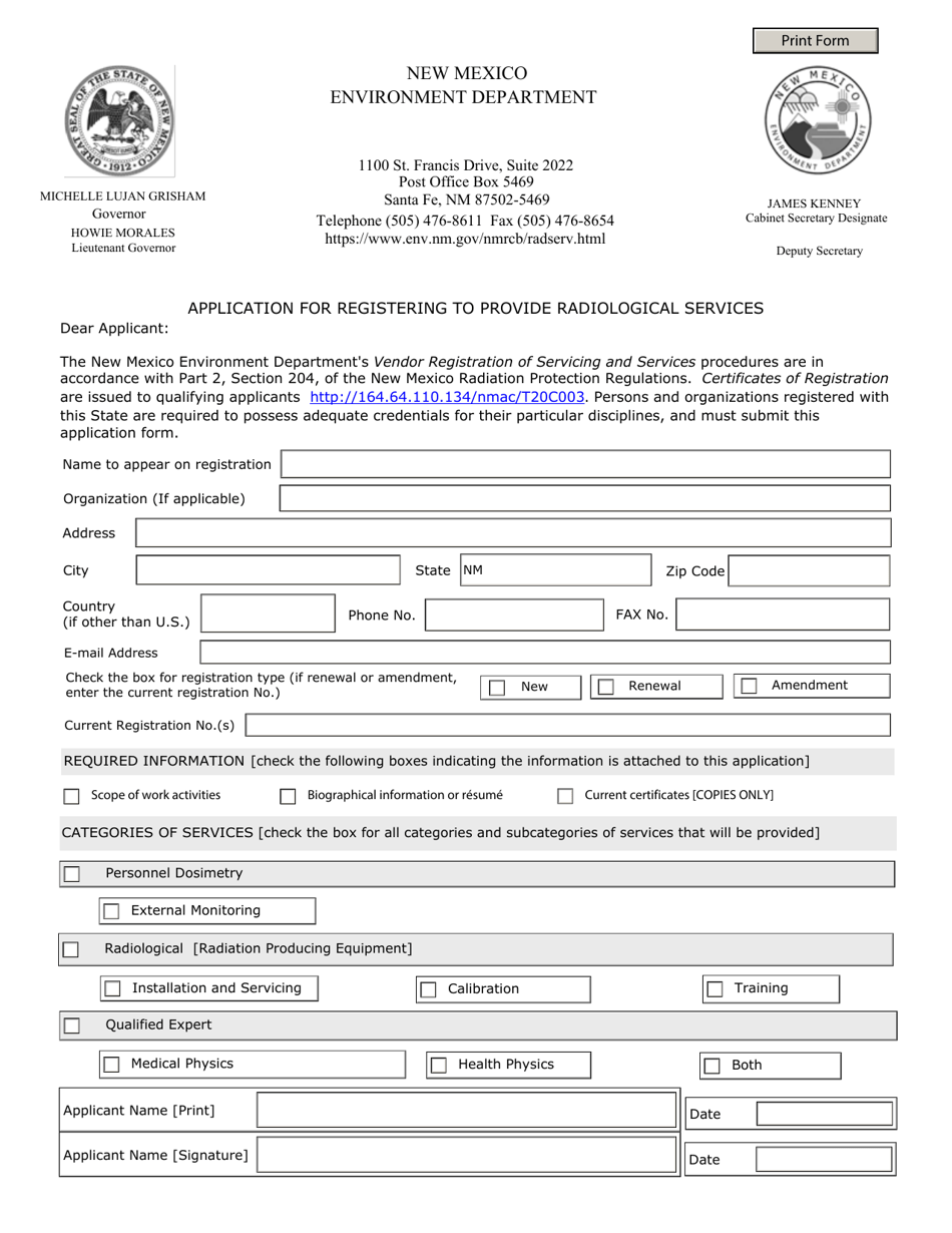New Mexico Application for Registering to Provide Radiological Services