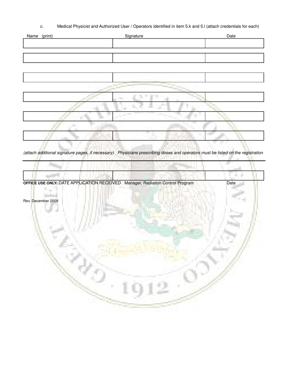 Form NMED RCB-A Registration of Radiation Producing Devices - Particle Accelerators and Therapy - New Mexico, Page 3