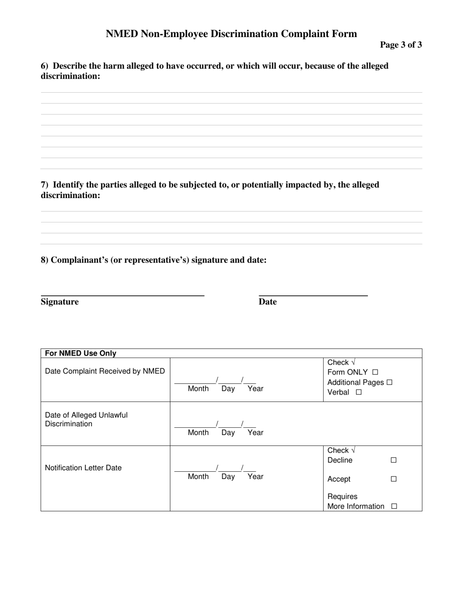 Nmed Non-employee Discrimination Complaint Form - New Mexico, Page 3
