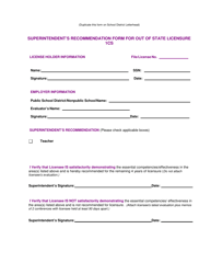 Document preview: Superintendent's Recommendation Form for out of State Licensure 1cs - New Mexico