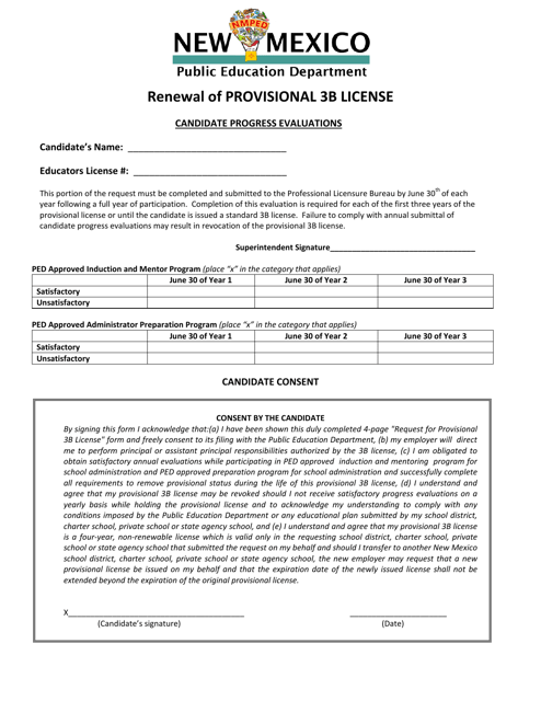 Renewal of Provisional 3b License - New Mexico Download Pdf