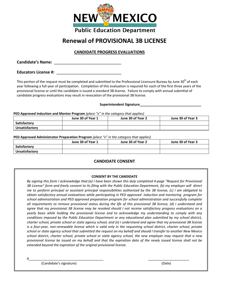 New Mexico Renewal of Provisional 3b License Fill Out, Sign Online
