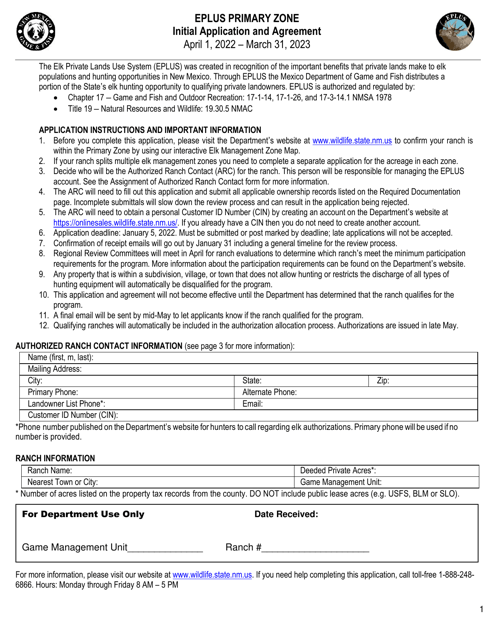 Initial Application and Agreement Primary Zone - New Mexico Download Pdf