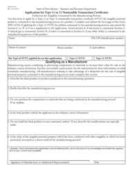 Form RPD-41378 Application for Type 11 or 12 Nontaxable Transaction Certificates - New Mexico