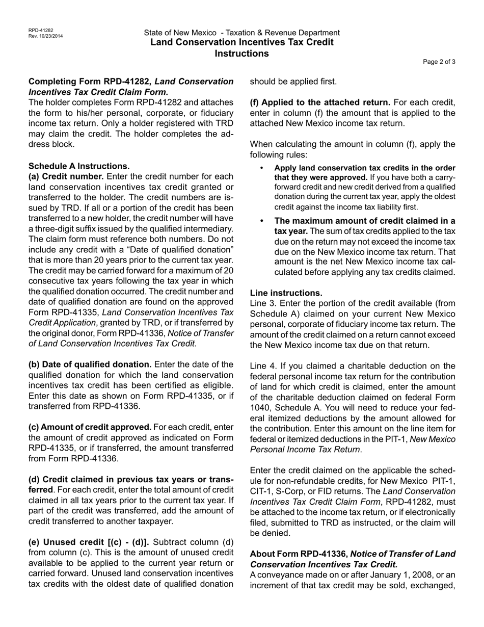 Instructions for Form RPD-41282 Land Conservation Incentives Tax Credit - New Mexico, Page 2