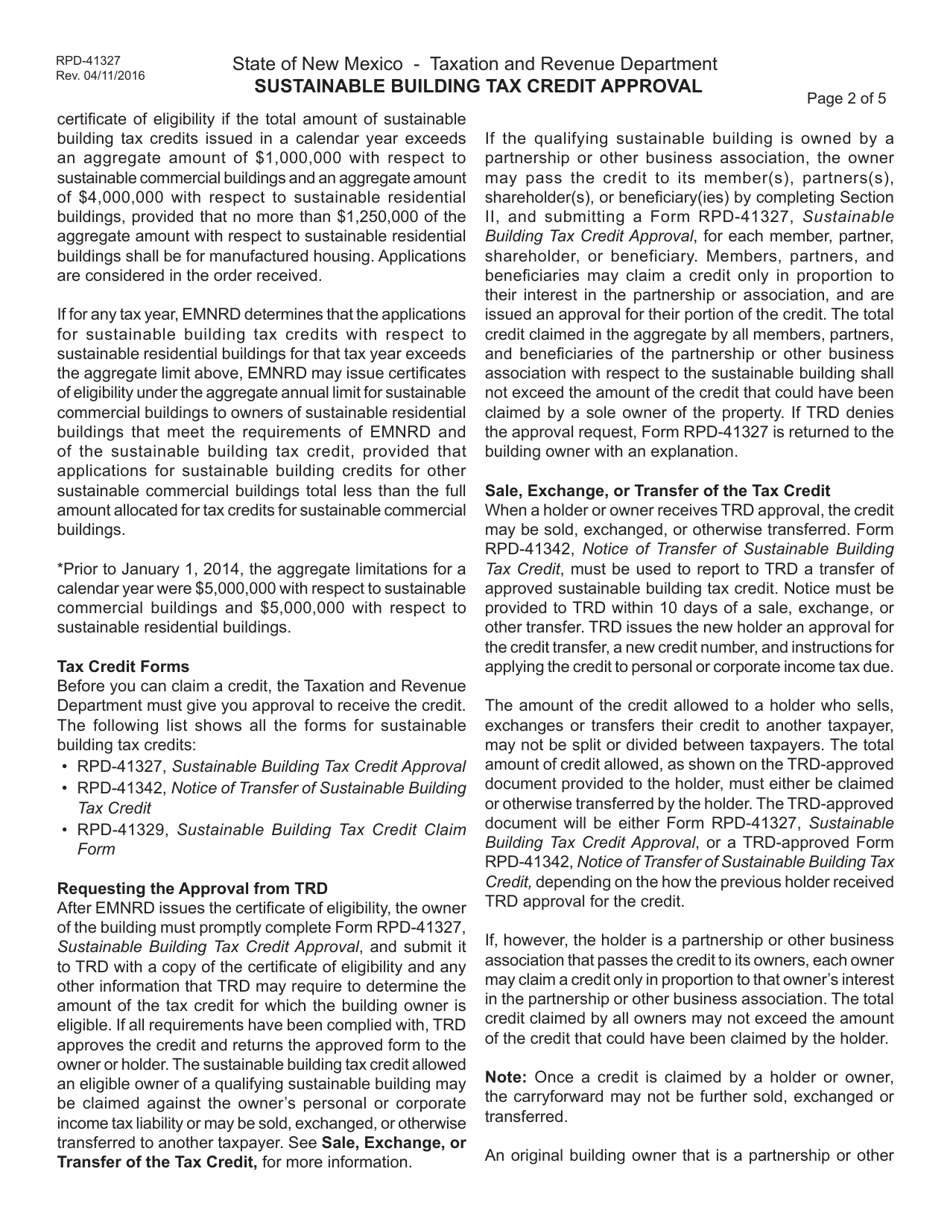 Form RPD-41327 Sustainable Building Tax Credit Approval - New Mexico, Page 3