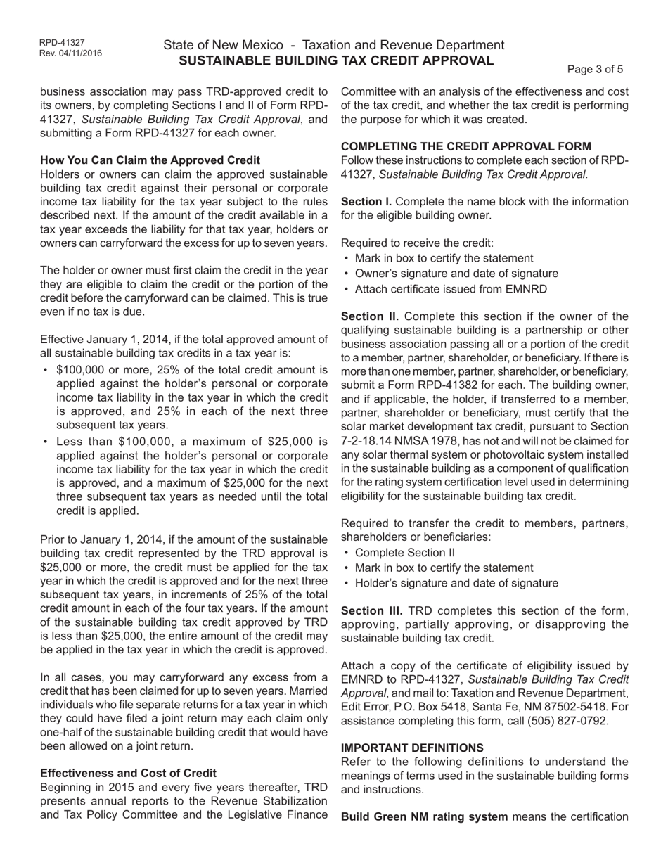 Form RPD-41327 Sustainable Building Tax Credit Approval - New Mexico, Page 4