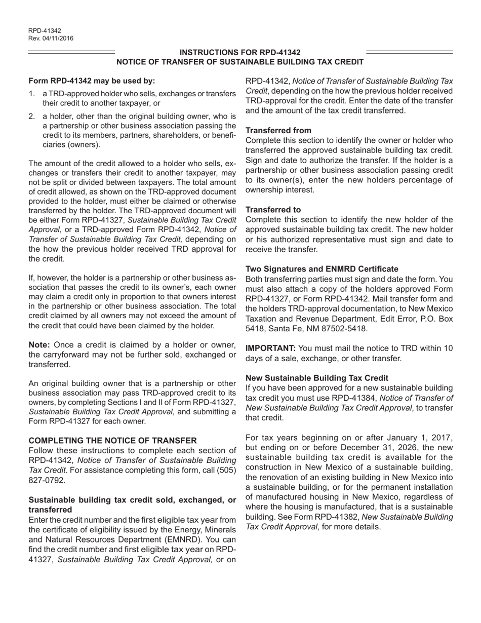 Form RPD-41342 Notice of Transfer of Sustainable Building Tax Credit - New Mexico, Page 2