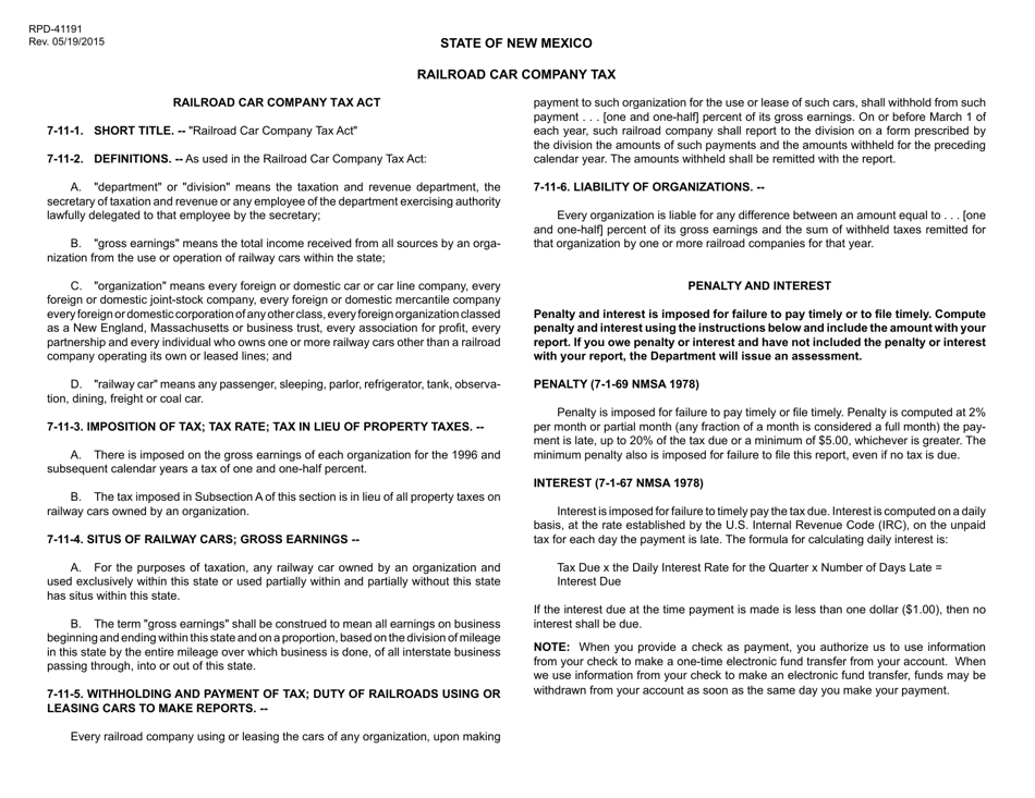 Form RPD-41191 Annual Report of Payments to Railroad Car Companies - New Mexico, Page 3