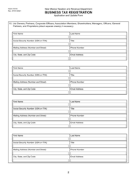 Form ACD-31015 Business Tax Registration Application and Update Form - New Mexico, Page 2