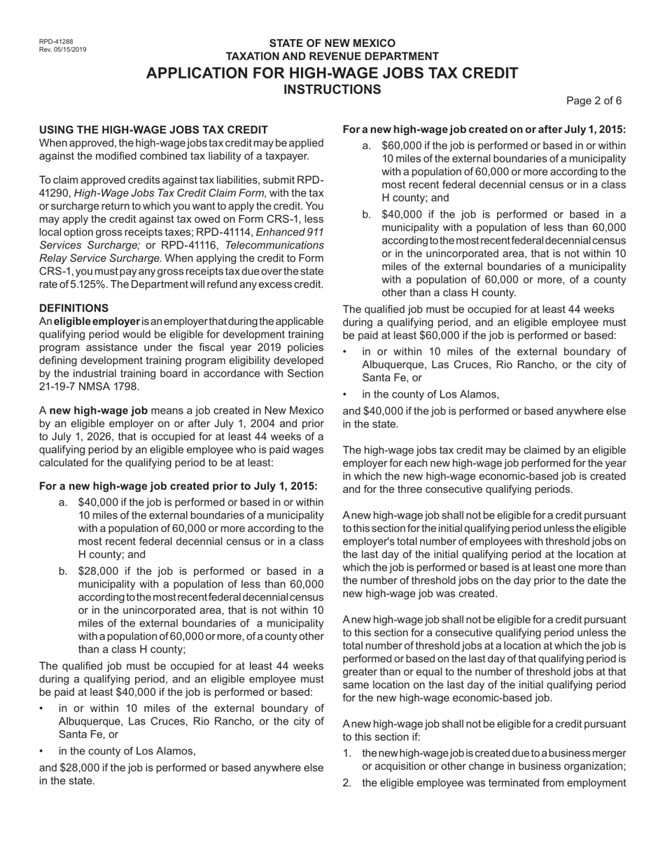 Form RPD-41288 Application for High-Wage Jobs Tax Credit - New Mexico, Page 3