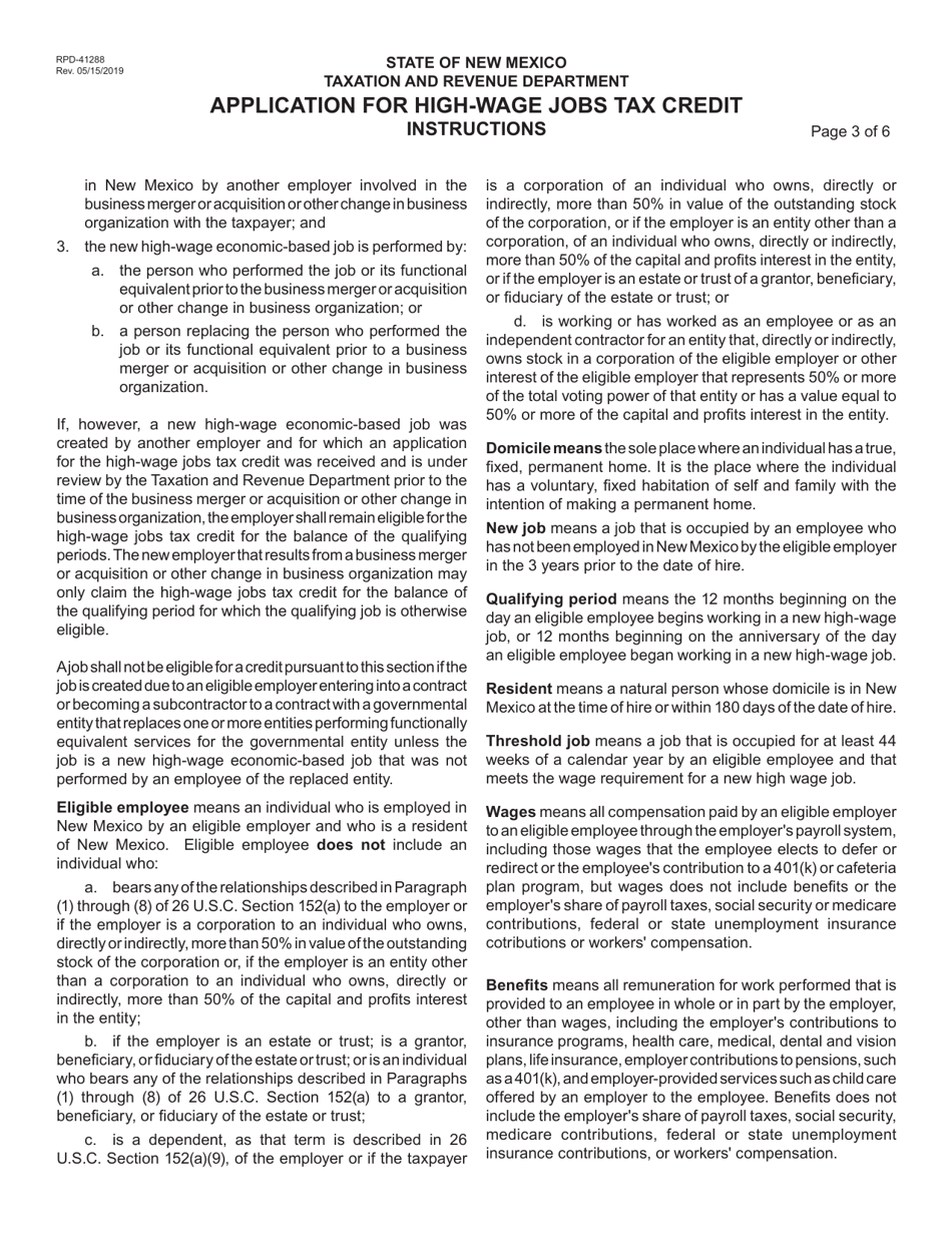 Form RPD-41288 Application for High-Wage Jobs Tax Credit - New Mexico, Page 4