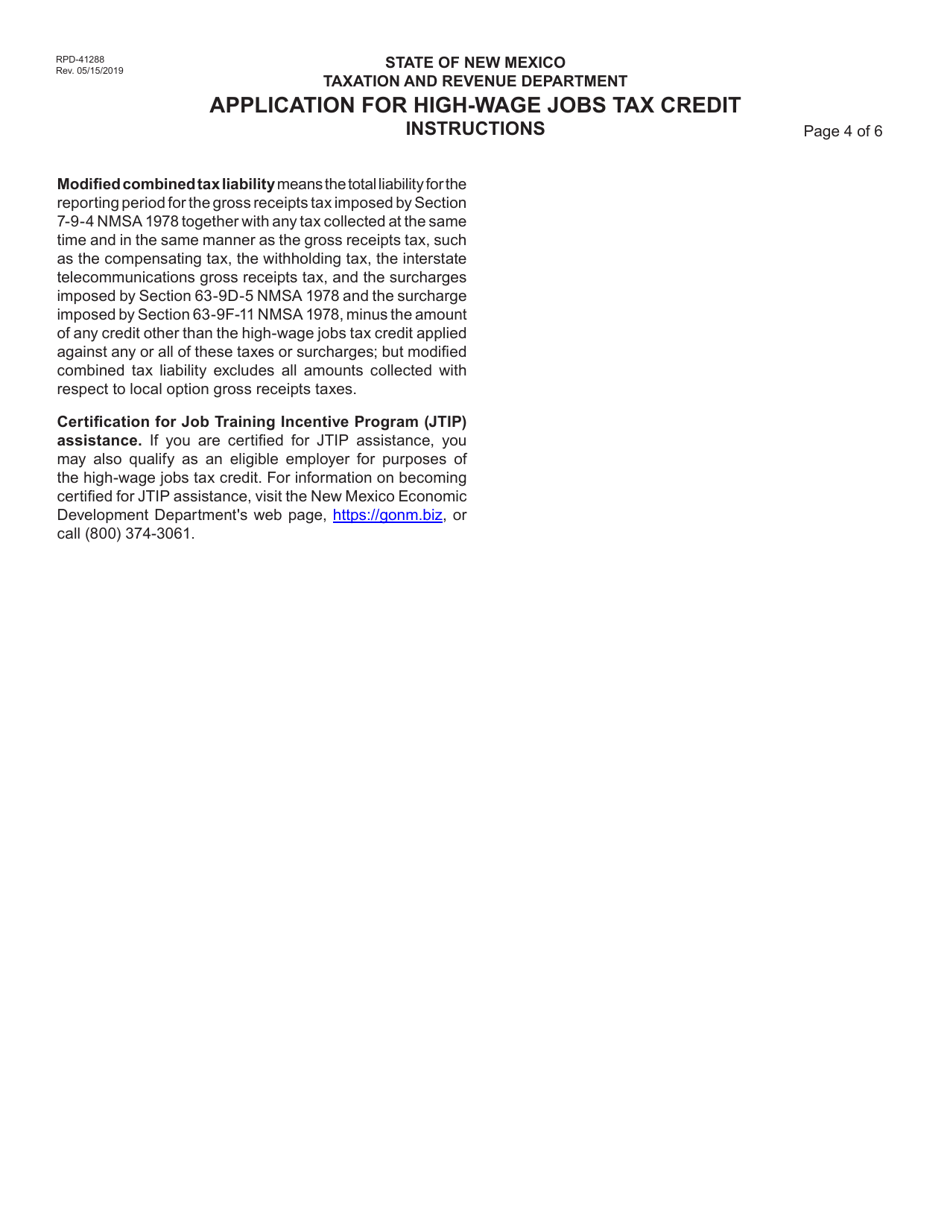 Form RPD-41288 Application for High-Wage Jobs Tax Credit - New Mexico, Page 5