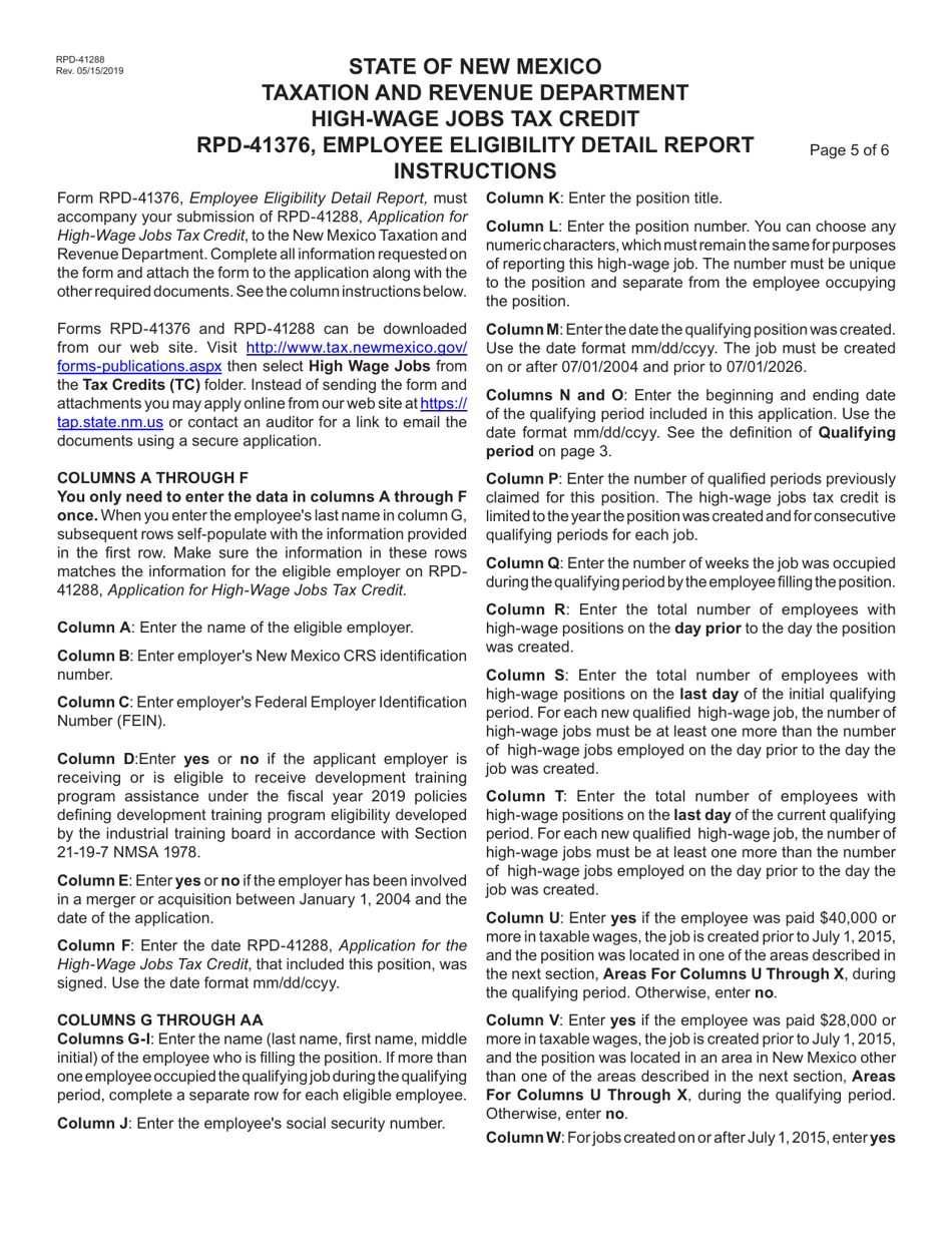Form RPD-41288 Application for High-Wage Jobs Tax Credit - New Mexico, Page 6