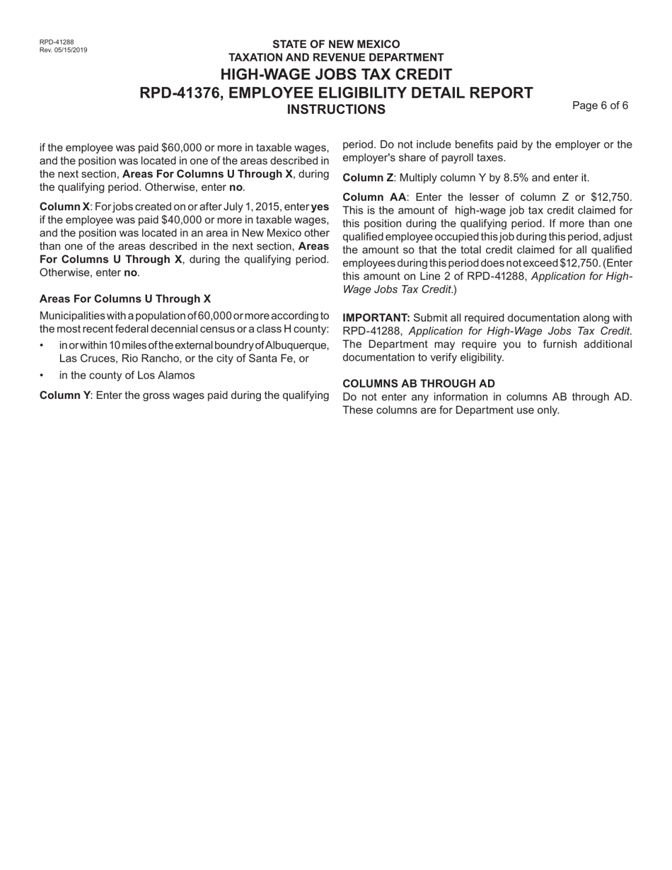 Form RPD-41288 Application for High-Wage Jobs Tax Credit - New Mexico, Page 7