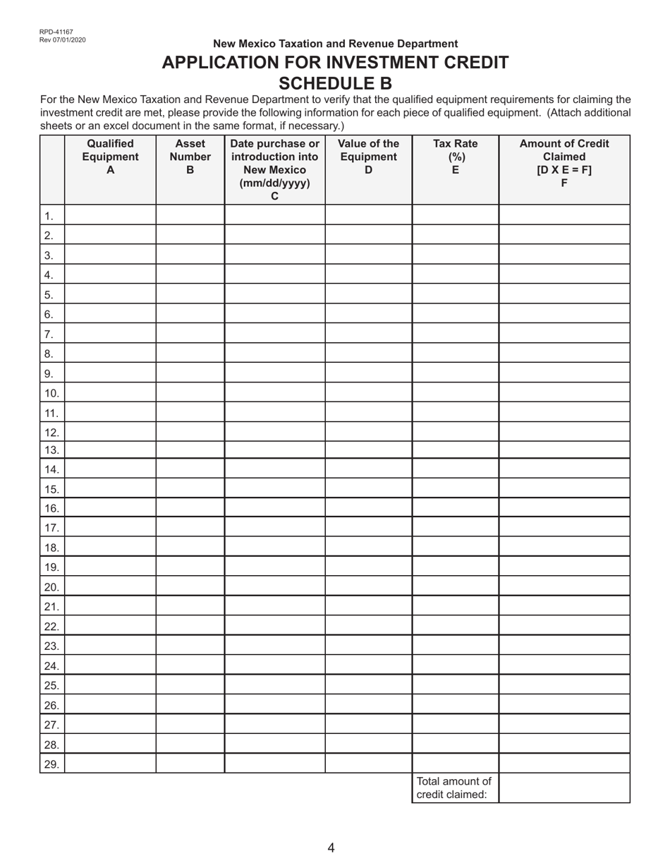 Form RPD-41167 Application for Investment Credit - New Mexico, Page 4