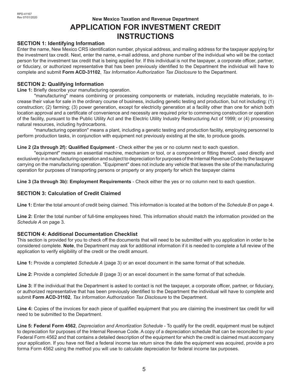Form RPD-41167 Application for Investment Credit - New Mexico, Page 5