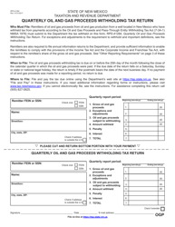 Form RPD-41284 Quarterly Oil and Gas Proceeds Withholding Tax Return - New Mexico