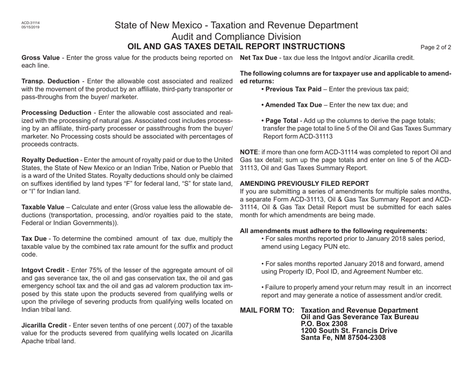 Form ACD-31114 Oil and Gas Taxes Detail Report - New Mexico, Page 3