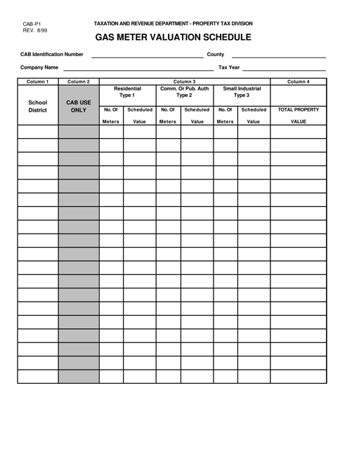 Form CAB-P1 Gas Meter Valuation Schedule - New Mexico
