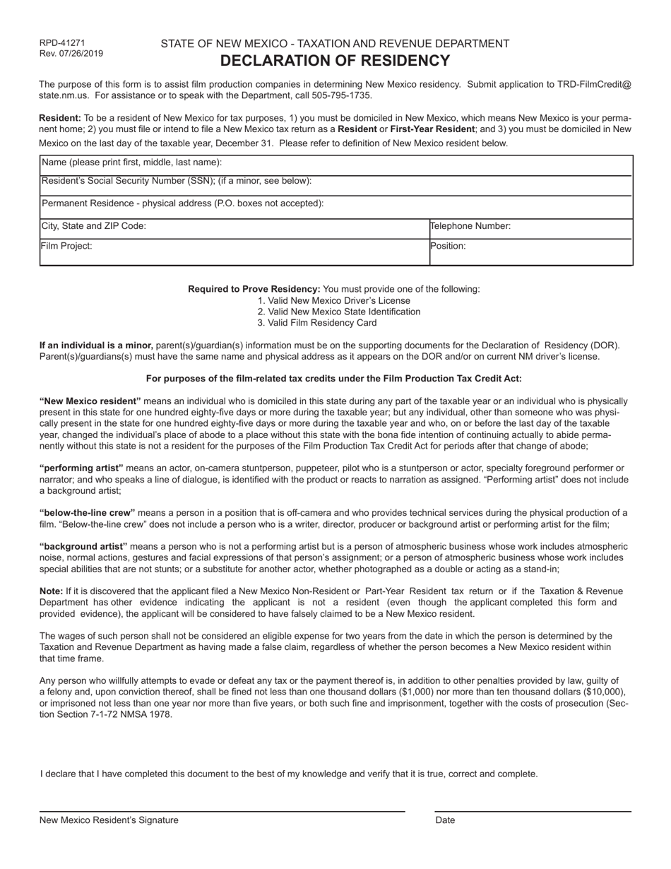 Form Rpd 41271 Fill Out Sign Online And Download Printable Pdf New Mexico Templateroller 4651