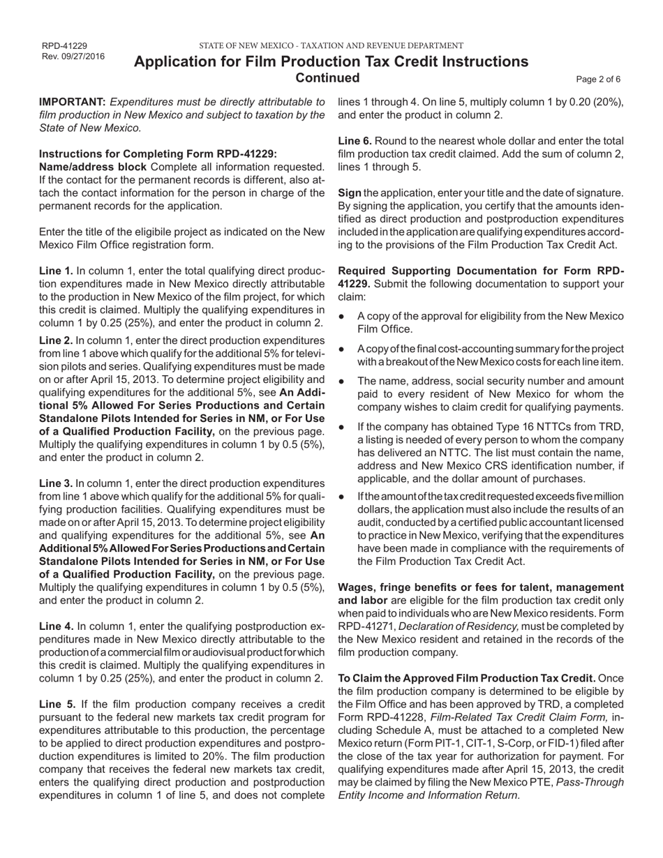 Form RPD-41229 Film Production Tax Credit Application (Productions Prior to January 1, 2016) - New Mexico, Page 3