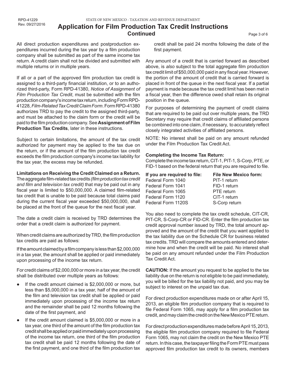 Form RPD-41229 Film Production Tax Credit Application (Productions Prior to January 1, 2016) - New Mexico, Page 4