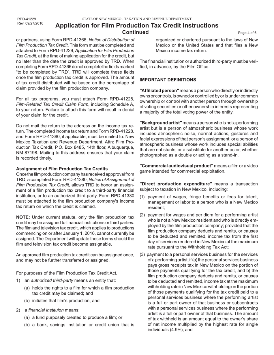 Form RPD-41229 Film Production Tax Credit Application (Productions Prior to January 1, 2016) - New Mexico, Page 5