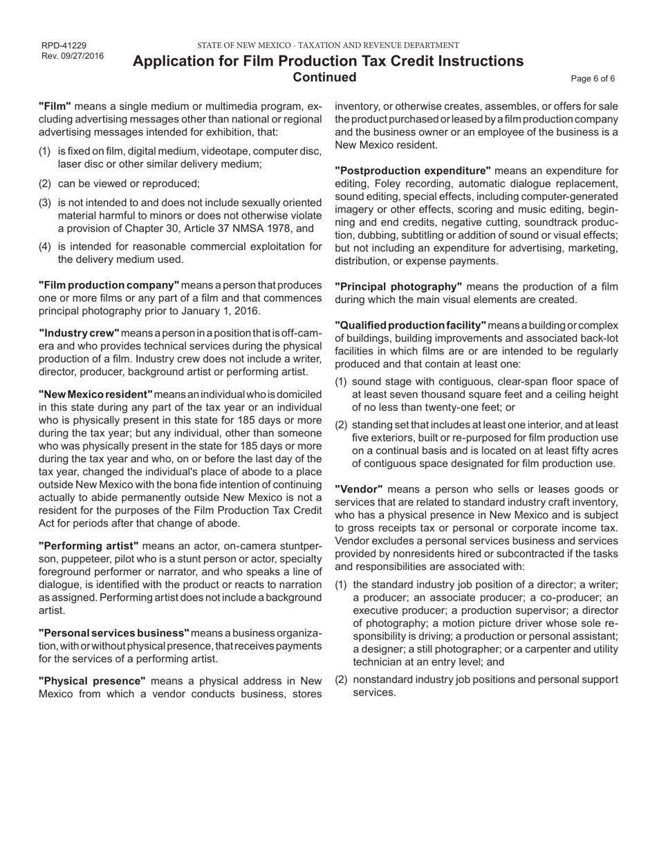Form RPD-41229 Film Production Tax Credit Application (Productions Prior to January 1, 2016) - New Mexico, Page 7