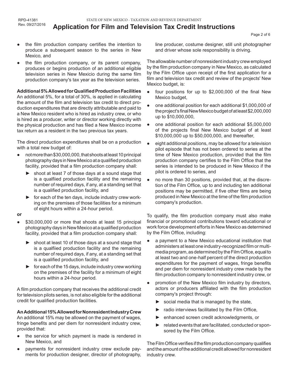 Form RPD-41381 Application for Film and Television Tax Credit (Productions Prior to July 1, 2019) - New Mexico, Page 3