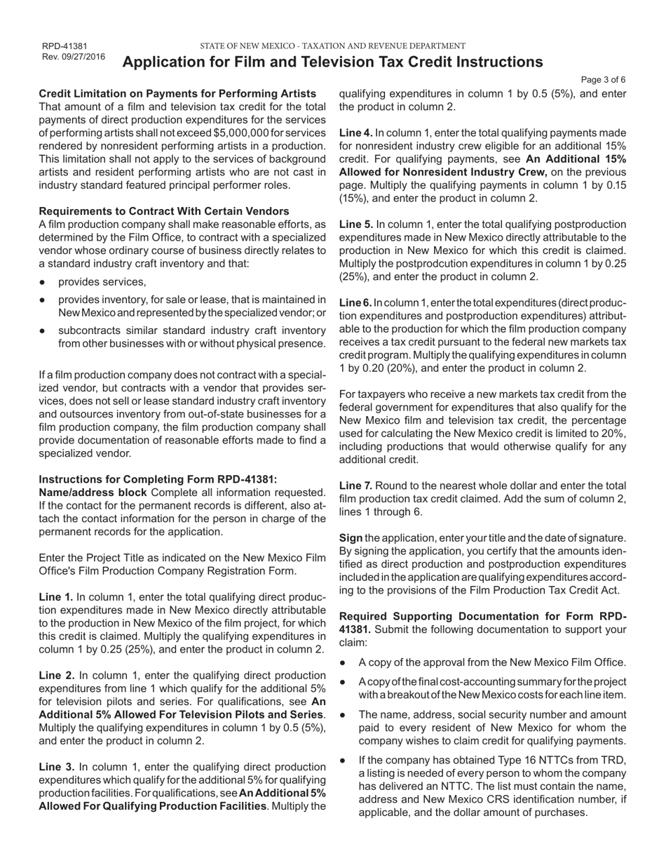 Form RPD-41381 Application for Film and Television Tax Credit (Productions Prior to July 1, 2019) - New Mexico, Page 4