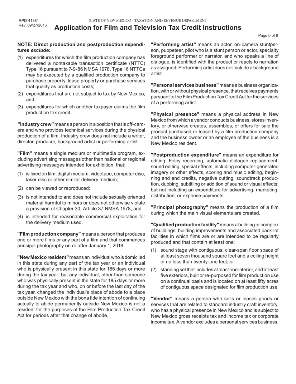 Form RPD-41381 Application for Film and Television Tax Credit (Productions Prior to July 1, 2019) - New Mexico, Page 7