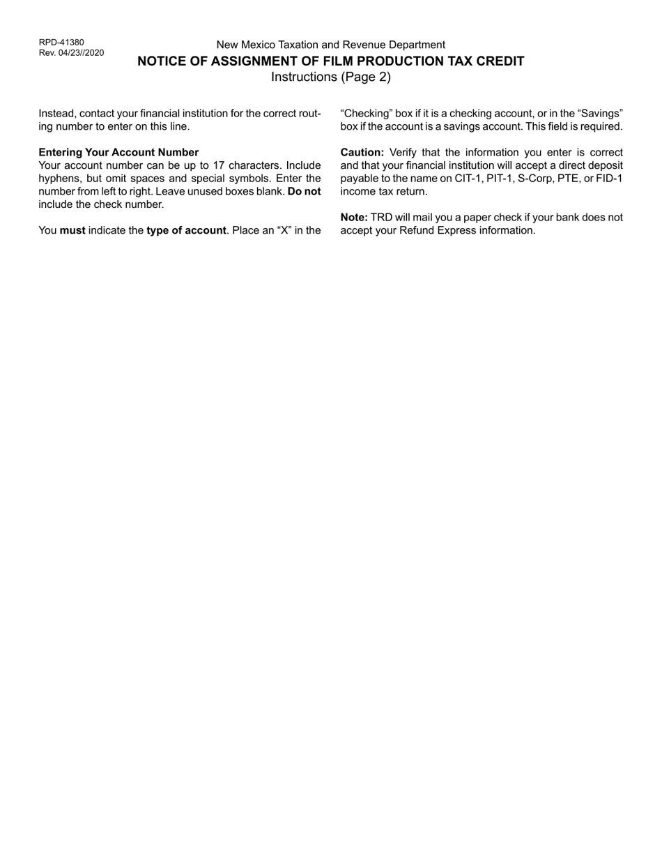 Form RPD-41380 Notice of Assignment of Film Production Tax Credit - New Mexico, Page 3