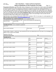 Form RPD-41366 Notice of Distribution of Film Production Tax Credit - New Mexico